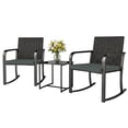 thumbnail image 1 of Ensemble Bistro d'Extérieur en Rotin PE Gris de 3 Pcs, 2 Chaises Berçantes avec Coussins Épais et Table Basse en Verre Trempé, Mobilier de Patio Résistant aux Intempéries pour Balcon et Jardin, 1 of 7