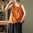 thumbnail image 2 of Gilet pour Femmes, Haut d'Été Décontracté Ample à Col Rond Uni en Mélange de Lin, Manche Trois-Quarts, Tissu en Polyester Léger, 2 of 3