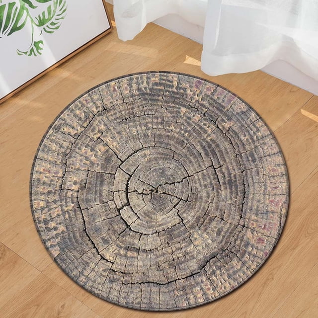 Tapis Rond à Grain de Bois pour la Maison, Tapis de Sol pour Enfants, Tapis de Salle de Yoga, Tapis Rond à Grain Rond pour Espace de Vie