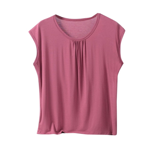 Yuyuzo Hauts de Pyjama pour Femmes Grande Taille, Chandails à Manches Cap, Col Ras du Cou, Haut Plissé de Base Superposé, Doux et Confortable, Tenue de Détente