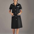 thumbnail image 1 of Tidyack,Best Value,Nurse Lapel Dress, Solid Color Work Dress, Pockets + Button Splicing, Midi Length, For Healthcare Staff, Professional Work Attire, Cotton Blend, Clean Cut, Daily Uniform, 1 of 6