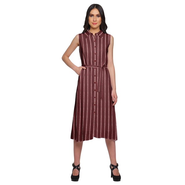 Moomaya Robe Décontractée Boutonnée à Col à Revers Imprimé avec Ceinture en Tissu Ajustable