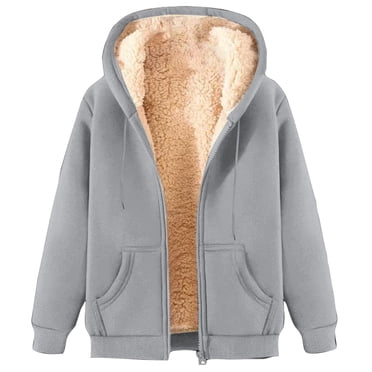 Jalioing Men's Winter Jacket Fuzzy Fleece Lined Full Zip Hoodies Thick Warm Hooded Drawstring Sweatshirts with Pocket