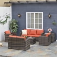 thumbnail image 2 of Outsunny 6 Pièce Patio Meubles Ensemble, Rotin Osier Patio Canapé Ensemble Sectionnel Conversation en Plein Air Canapé Ensemble Table de Rangement & Coussins, Orange, 2 of 10