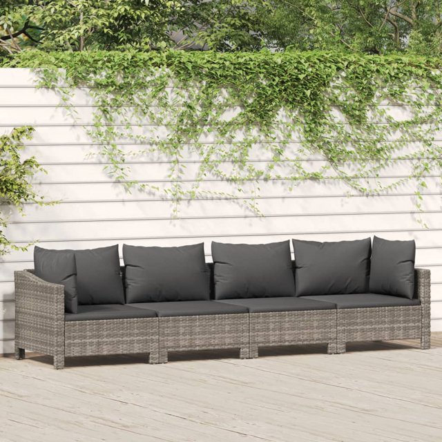 vidaXL 4 Piece Garden Lounge Set with Cushions Grey Poly Rattan