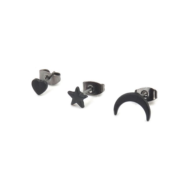 Ensemble de 3 Pcs Boucles d'Oreilles Femme Étoile Lune Cœur Boucles d'Oreilles Fille Soirée Fête Bal Boucles d'Oreilles Punk Clous d'Oreilles en Strass