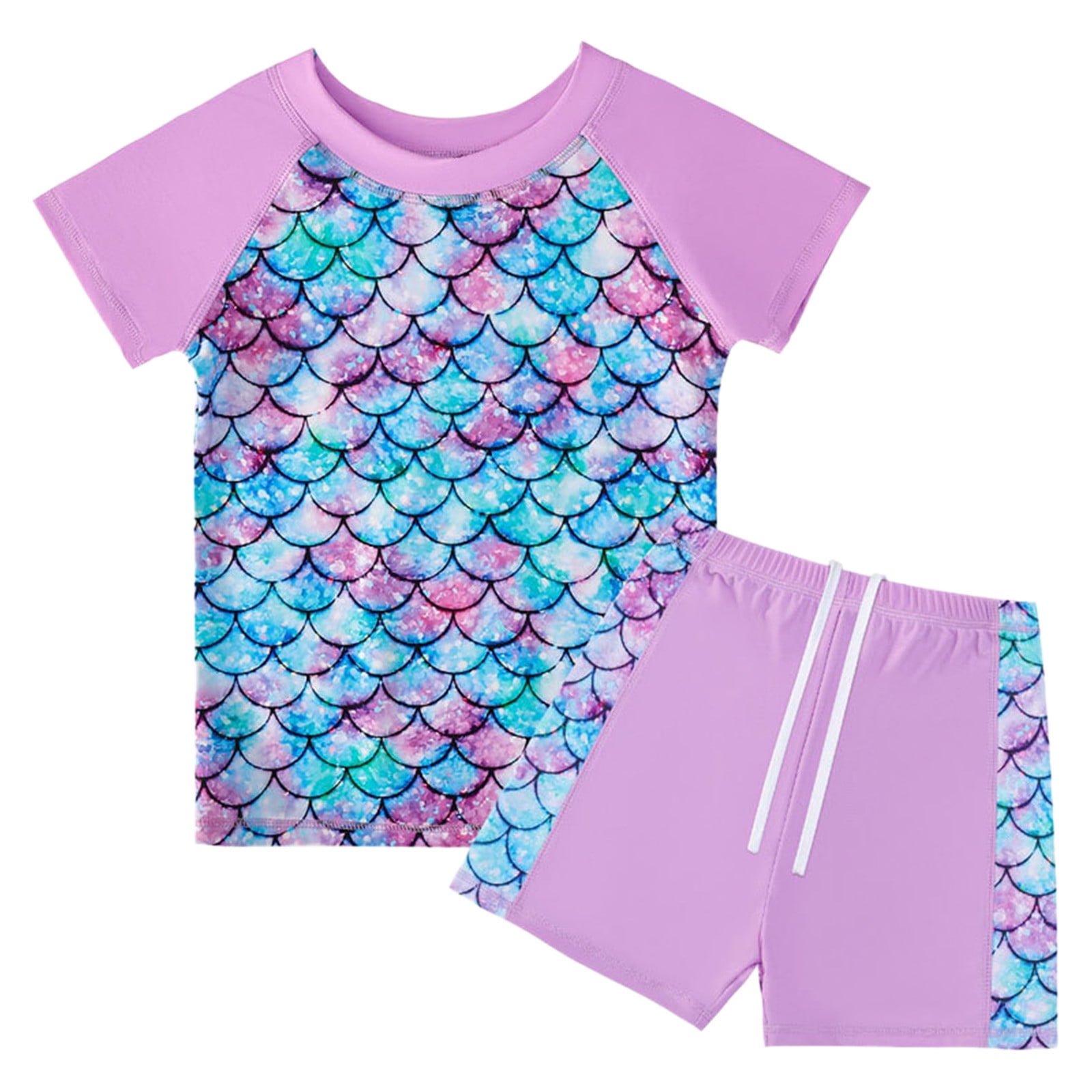 Hiiyo Little Girls Bathing Suit Short Sleeve Rashguard Shorts Swimsuit Swimwear,2-Piece