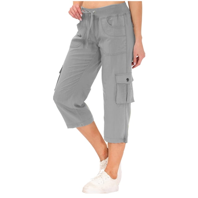 Shorts Capris Cargo pour Femmes, Pantalons Capris Cargo de Randonnée pour Femmes, Capris Cargo Amples pour Femmes avec Poches Taille Extensible, Shorts Légers à Séchage Rapide pour l'Extérieur, Sport, Voyage, Décontractés, Amples et Confortables