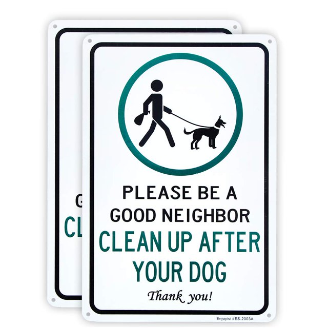 2 Pack Clean Up After Your Dog Sign, Clean Up After Your Pets, Be a Good Neighbor Sign, 12"x 8" .040 Rust Free Aluminum – Reflective, UV Protected and Weatherproof