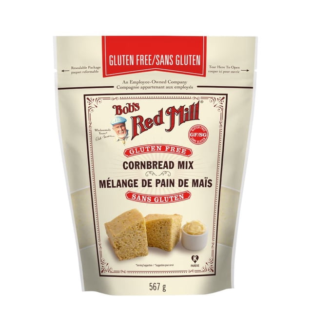 Bob's Red Mill Mélange de Pain de Maïs Sans Gluten 567 g Sac Refermable avec Texte Bilingue Anglais et Français, Comprenant Deux Morceaux de Pain de Maïs et un Petit Plat de Beurre, Fait avec de la Semoule de Maïs à Grains Entiers et de la Farine de Sorgho Moulue sur Pierre, Convient aux Garnitures Traditionnelles de Pain de Maïs, muffins Ou Casseroles.