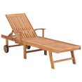 thumbnail image 1 of vidaXL Sun Loungers 2 pcs with Red Check Pattern Cushion Solid Teak Wood, 1 of 6