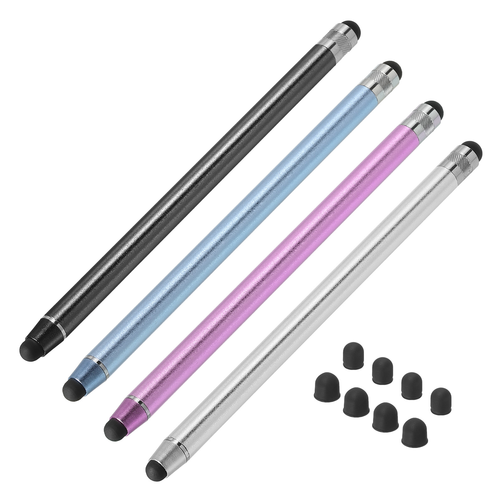Unique Bargains 4pcs Stylus Pens for Touch Screens with 8 Extra Tips Capacitive Stylus Tablet Pen, Silver Purple Blue Black
