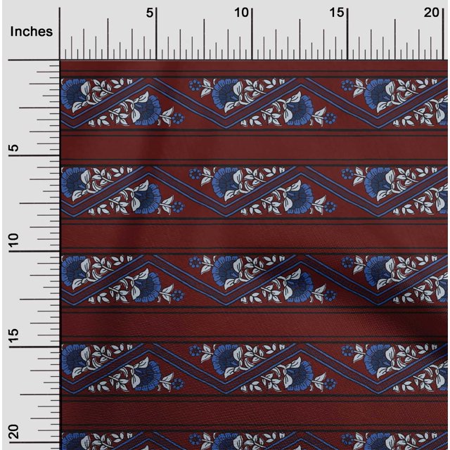 oneOone Cotton Silk Fabric Stripe|Chevron & Floral Block Printed Fabric 1 Yard 42 Inch Wide