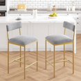 thumbnail image 3 of Bar Stools Set of 2, Kitchen Bar Stools with Footrest, 25.5" Upholstered Bar Chairs with Back, Counter Height Barstools for Counter Bar, Island, Easy Assembly, Grey and Gold White, 3 of 8