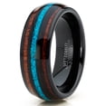 thumbnail image 2 of Alliance de Mariage pour Homme en Tungstène Noir Bague de Fiançailles Incrustation de Bois de Koa et de Turquoise Concassée 7, 2 of 5