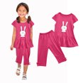 thumbnail image 1 of Chemises pour Filles, Ensemble Deux Pièces Été Col Rond Petit Imprimé Manches Courtes Manches Volantes Taille Élastique Pantalon Court, 1 of 5