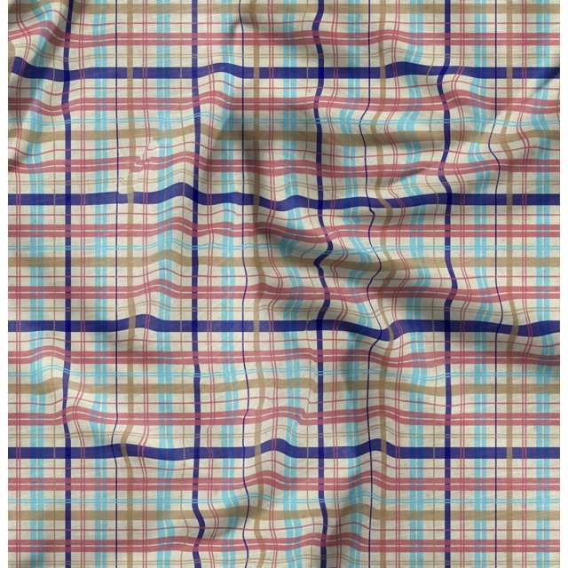 Soimoi Modal Satin Fabric Plaid Check Print Fabric by The Yard 42 Inch Wide