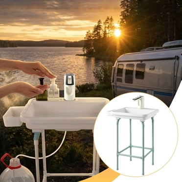 Quzzie Évier Portable Évier Portable d'Extérieur avec Support Bassin de Lavage de Jardin Station de Lavage des Mains Évier Utilitaire de Cuisine Support Stable avec Panier de Rangement Pratique Su Blanc
