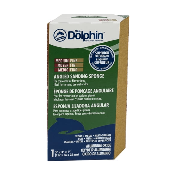 Blue Dolphin Dual Angled Sanding Sponge Medium/Fine (5" x 3") 1" Thickness