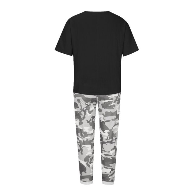 Mikilon Ensemble de Détente Confortable pour Femmes 2 Pcs Imprimé Décontracté Manches Moyennes Col Rond + Pantalon Noir-A L