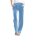 thumbnail image 1 of Plebaso Womens Velvet Pants Elastic Waist Drawstring Lounge Pants Straight Leg Trousers with Pockets, 1 of 5