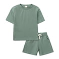 thumbnail image 1 of MIASHUI Boys Summer Tracksuit Outfits Solid Color Short Sleeve Shirts Shorts Outfits,Army Green,8-9 Years, 1 of 9