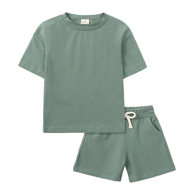 MIASHUI Boys Summer Tracksuit Outfits Solid Color Short Sleeve Shirts Shorts Outfits,Army Green,8-9 Years
