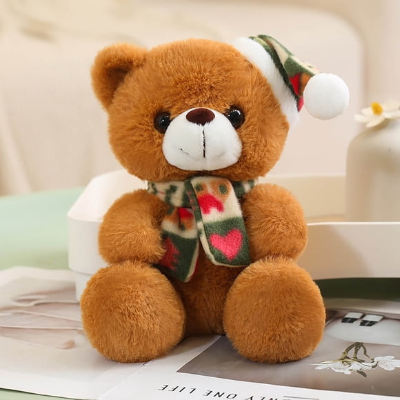 Meitianfacai Cadeau de Noël Foulard Ourson Mignon Poupée Jouet en Peluche Chapeau de Noël Ours Poupée Poupée en Tissu, Brun