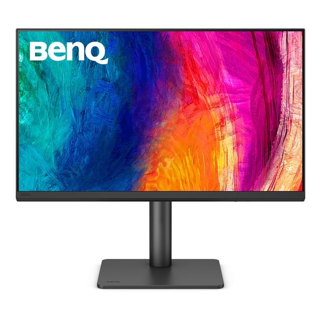 BenQ PD2706QN Moniteur de designer IPS 2K QHD de 27”, avec une Précision des Couleurs P3 de 95 % et 100 % sRGB, Doté d'Un Panneau Gris nano Mat Antireflet, de Cadres Minces et d'Un Support à Hauteur Réglable avec une base Carrée, Affichant une image Abstraite Colorée.