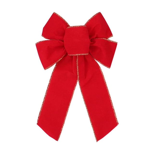 Christmas Bow Decoration, Red Flocking Multi-Ear Bow, Overlock Holiday Bow for Christmas Tree, Wreath, Gift Box, Window, Wall, and Lamp Decoration
