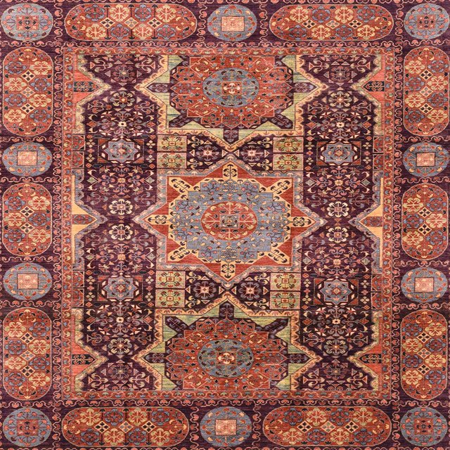 Ahgly Company Tapis d'Intérieur Carrés Abstraits Rouge Brique de Feu Abstrait, 7 Pieds Carré