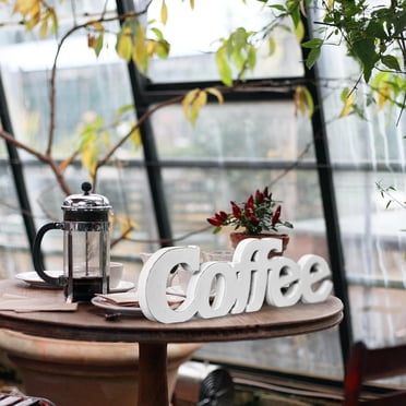 Sintosin Rustic Distressed White Coffee Sign for Tabletop 14", Wall Hanging Coffee Bar Sign Kitchen Decor, Farmhouse Coffee Signs for Coffee Bar, Freestanding Coffee Wood Signs for Shelf Christmas
