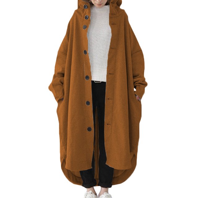 Innerwin Outwear Cardigan Ladies Jacket Holiday Hoodie Long Maxi Overcoats Coffee XL