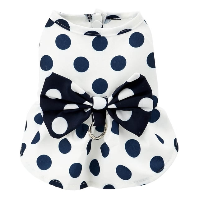 Retro Bow Dog Dress - Polka Dot Polyester Costume, D-Ring Leash Attachment, for Small Dogs/Cats, 56g