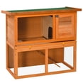 thumbnail image 1 of PawHut Wooden Rabbit Hutch Small Animal House Cage 2-Level w/ Run Backyard, 1 of 10