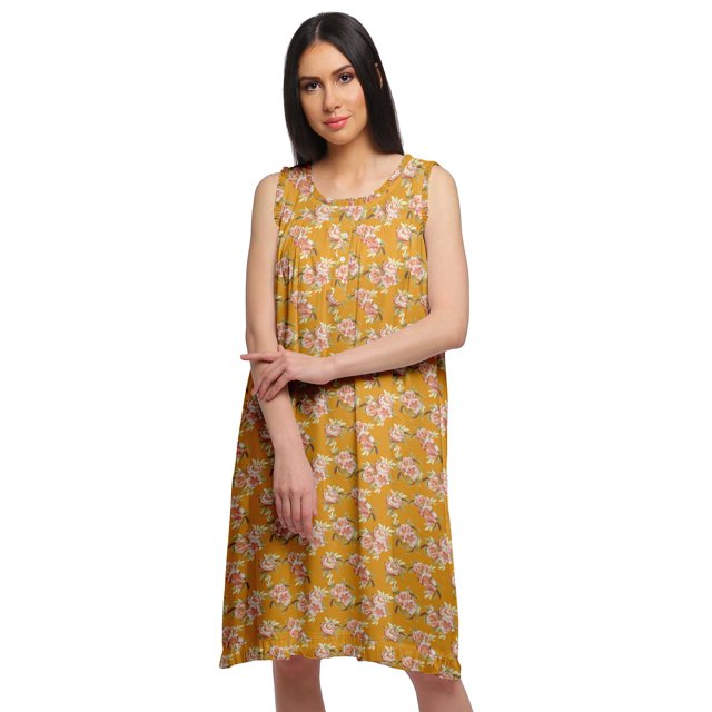 Moomaya Printed Sleeveless Nightdress For Ladies Button Placket Nightwear