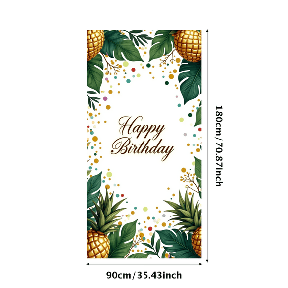 Tropical Pineapple Happy Birthday Backdrop Banner Decoration Party Supplies Celebration Event Festive Indoor Outdoor Backdrop Décor Celebration