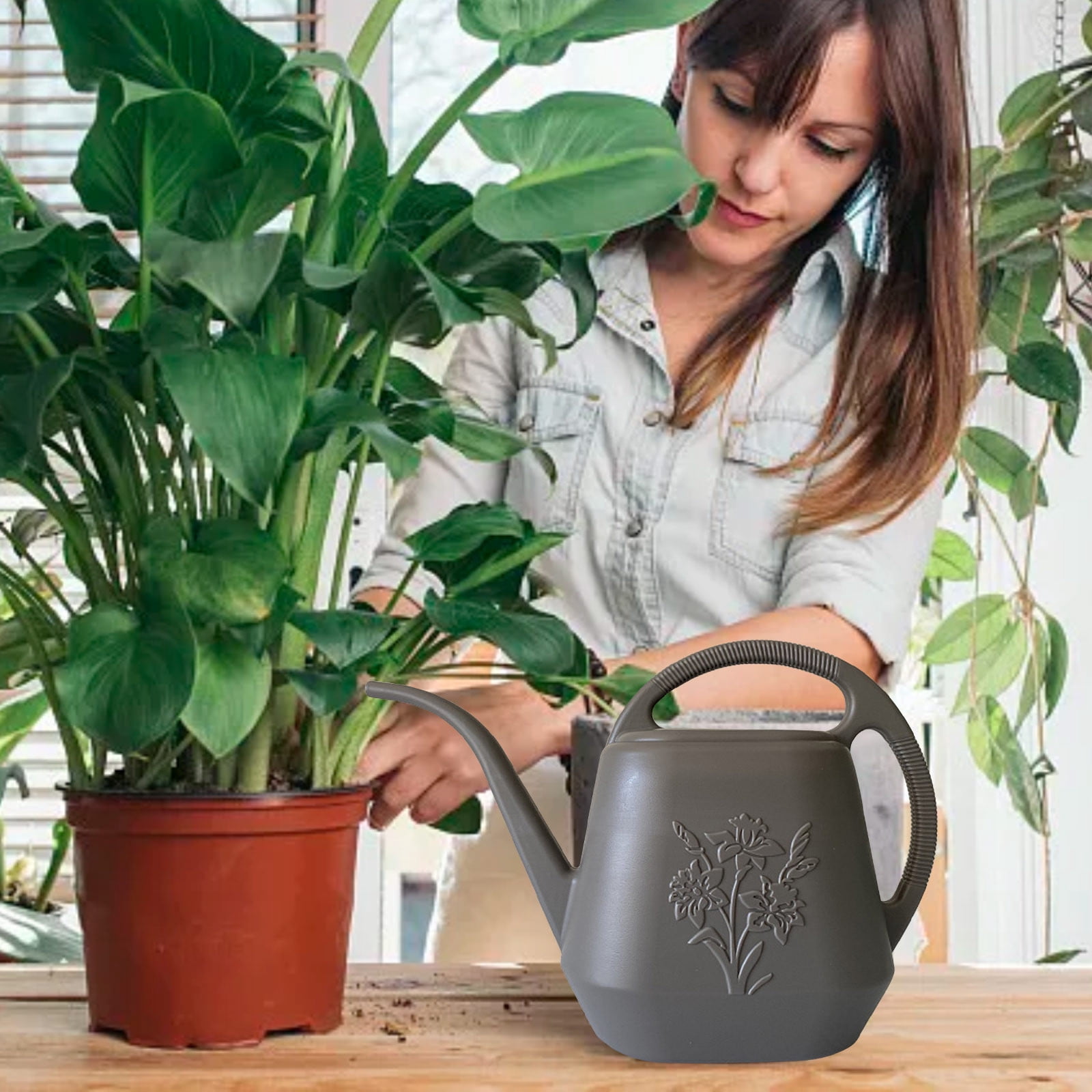Chmadoxn Pitchers Watering Can Watering Can 1 Gallon Long Spout Watering Can Flower Patterns Indoor Watering Can With Handle Plastic Watering Can For Garden Plants watering can