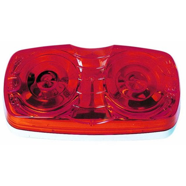Peterson Red Oval Clearance Light with double bulls-eye twin bulb design and two red acrylic lenses in an oval housing, featuring two 15000-hour rated long-life bulbs, ideal for automotive exterior clearance or side marker lighting.