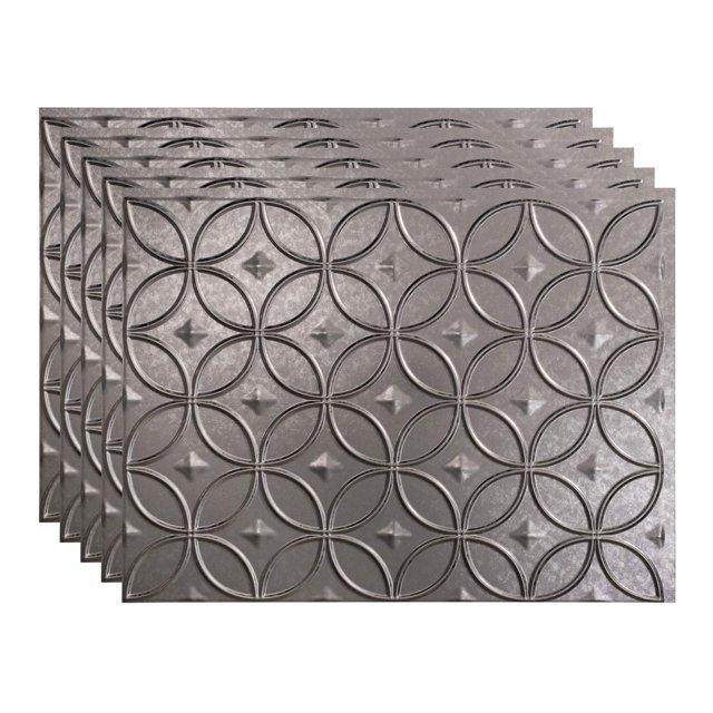 FASÄDE Rings Decorative Vinyl 18in x 24in Backsplash Panel in Galvanized Steel (5 Pack)