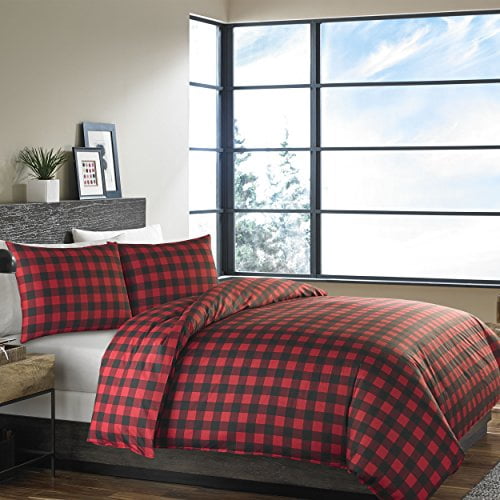 Eddie Bauer Mountain Plaid Duvet Cover Set, Full/Queen, Scarlet Red