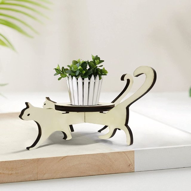 Support de Fleurs pour Chat en Bois en Forme de Chat Décoration Maison (Multicolore, Lot de 4)