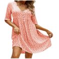 thumbnail image 2 of Robe d'Été pour Femmes 2024 Mode Grande Taille Col en V Uni Courte à Boutons Douce Tempérament Robe Florale Rabais de 50 % Liquidation!, 2 of 6
