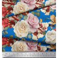 thumbnail image 3 of Soimoi Tissu Satin Modal Bleu Feuilles & Roses Imprimé Floral Tissu au Mètre 42 Pouces de Large, 3 of 3
