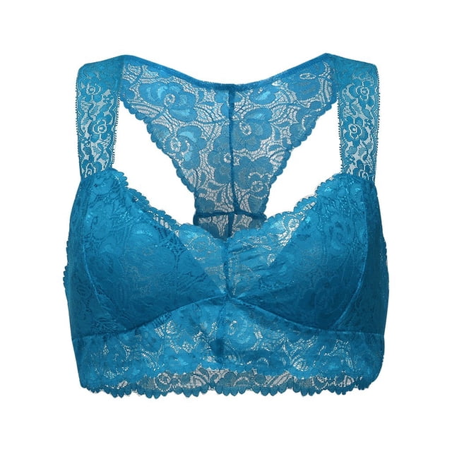 Comfy Bralettes for Women Full-Coverage Bra Feature V-Neck Training Bra Style W-1818 Blue S