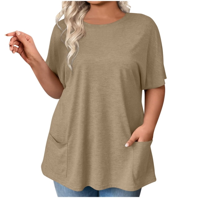 Cameland Hauts d'Été pour Femmes T-Shirts à Manches Courtes Col Ras du Cou Grande Taille Coupe Ample T-Shirt Blouse Décontractée Tunique Confortable