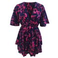 thumbnail image 5 of Women‘s Floral Print Mini Dress Pleated V Neck Drawstring Elastic Waist Ruffle Layered Mini Dress, 5 of 5
