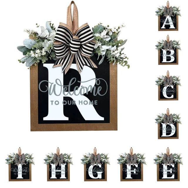 Décorations de Porte d'Entrée Signe de Couronne d'Alphabet Décoration Suspendue Extérieure 11.8"*11.8"