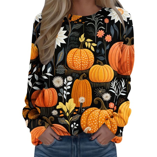 Pullover Tops For Womens Print O Neck Sweatshirt Neck Fit Pullover Tops Suitable Long Sleeve Workout Shirts Loose Blouse