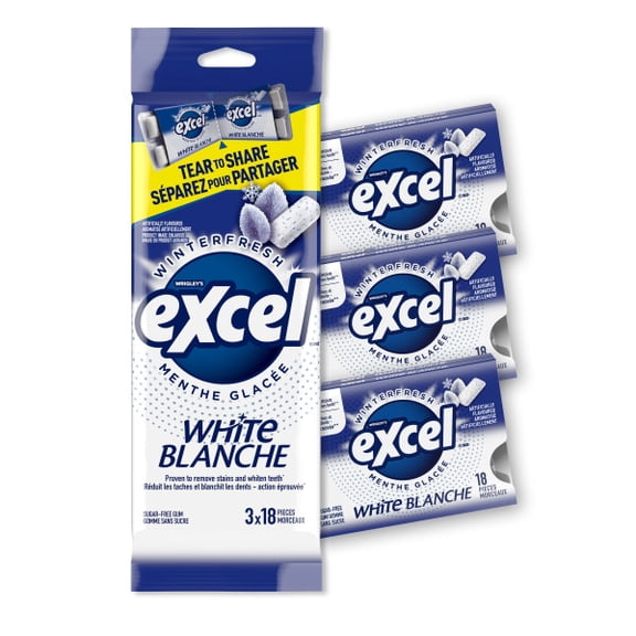 EXCEL White Winterfresh, Teeth Whitening Sugar Free Chewing Gum, 18 Pieces, 3 Packs